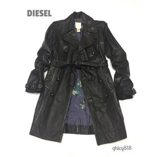 ディーゼル(DIESEL)の【美品】DIESEL レザートレンチコート黒S 牛革(トレンチコート)