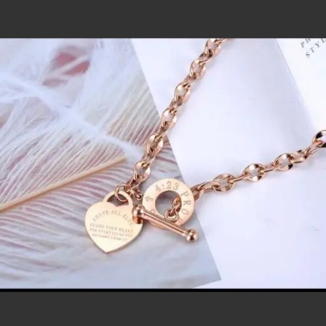 ステンレス♡マンテルチェーン♡ハートプレートネックレス♡ピンクゴールド レディースのアクセサリー(ネックレス)の商品写真