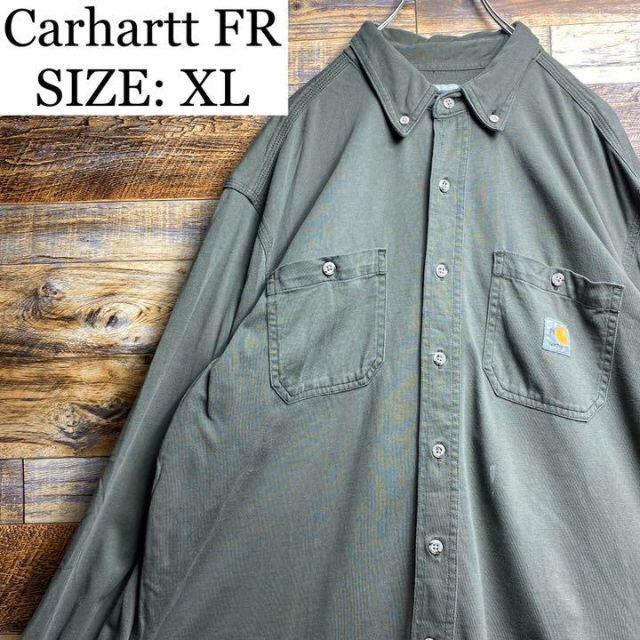 carhartt(カーハート)のCarharttFRカーハートロゴ入長袖シャツxlxxlメンズ古着カーキオリーブ メンズのトップス(シャツ)の商品写真