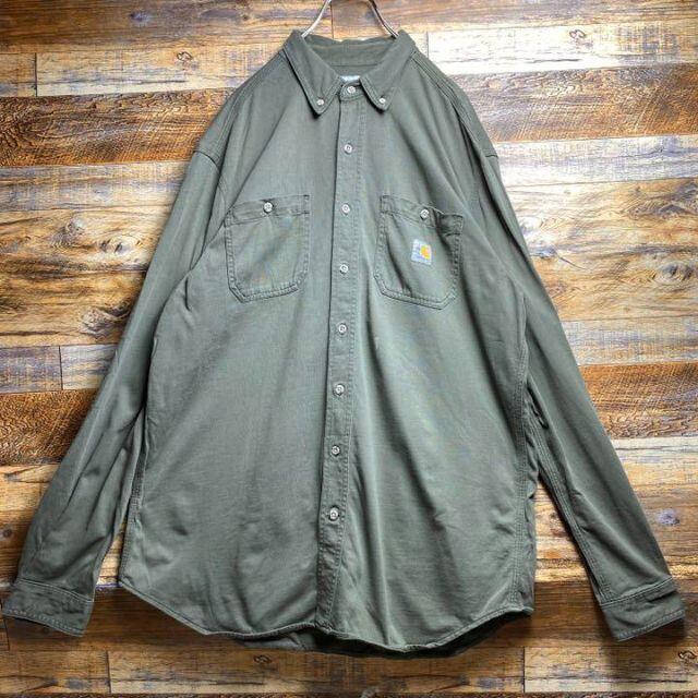 carhartt(カーハート)のCarharttFRカーハートロゴ入長袖シャツxlxxlメンズ古着カーキオリーブ メンズのトップス(シャツ)の商品写真