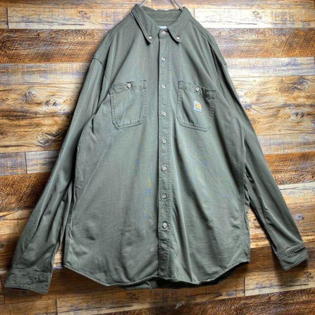 carhartt(カーハート)のCarharttFRカーハートロゴ入長袖シャツxlxxlメンズ古着カーキオリーブ メンズのトップス(シャツ)の商品写真