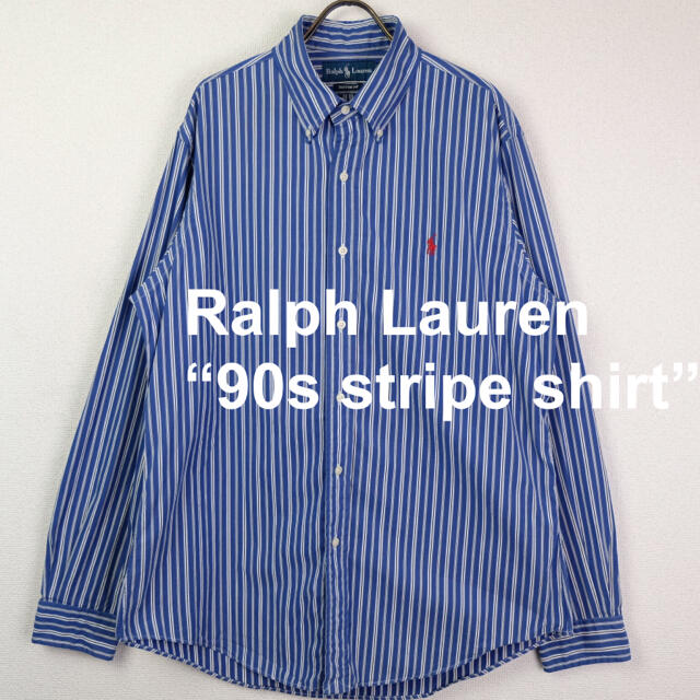 Ralph Lauren(ラルフローレン)の90s USA古着　ラルフローレン　ストライプ　BDシャツ　青×白×紺　L メンズのトップス(シャツ)の商品写真