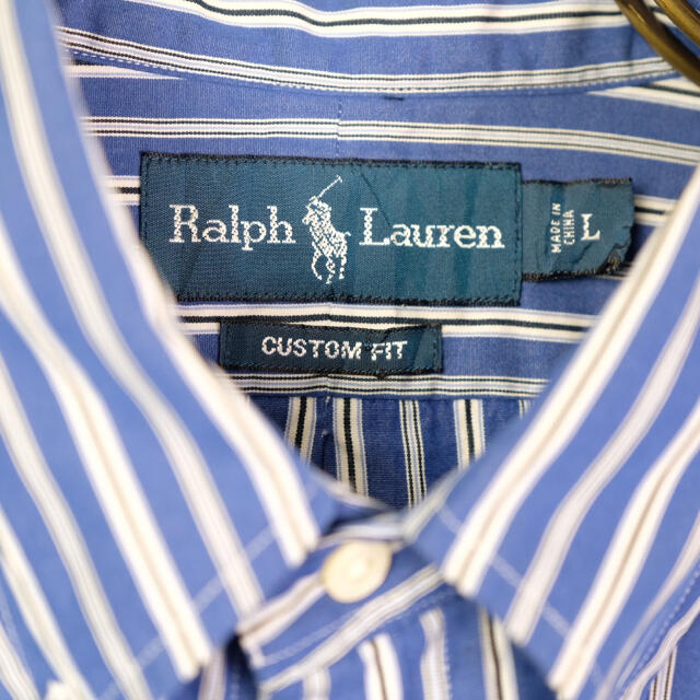 Ralph Lauren(ラルフローレン)の90s USA古着　ラルフローレン　ストライプ　BDシャツ　青×白×紺　L メンズのトップス(シャツ)の商品写真