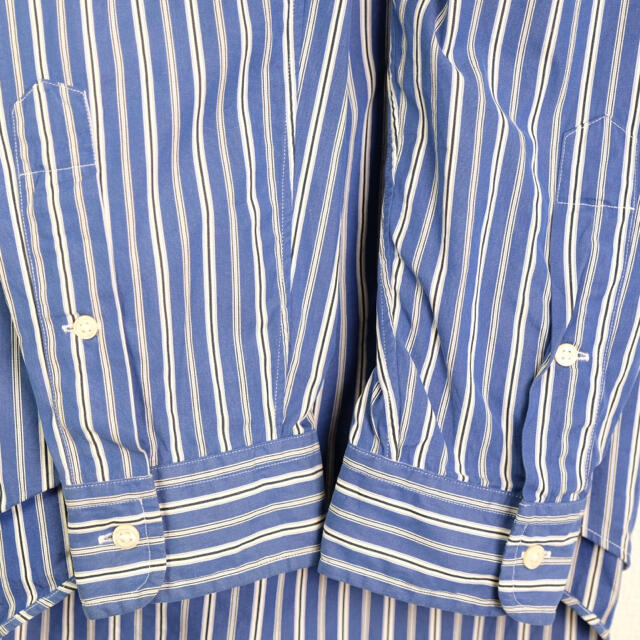 90s USA　ラルフローレン　ストライプ　BDシャツ　青×白×紺　L 6