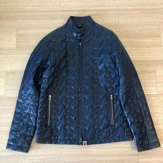 アベイシングエイプ(A BATHING APE)のA BATHING APE シープスキンBAPESTA総柄ライダースJK L紺(ライダースジャケット)