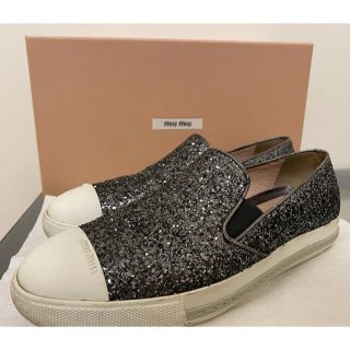 【新品】miumiu スリッポン スニーカー ジャガード ロゴ 厚底 ネイビー