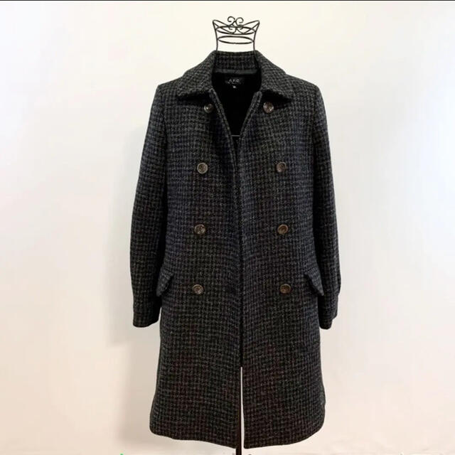 美品 A.P.C.  HARRIS TWEED 丸襟 千鳥格子 コート XS