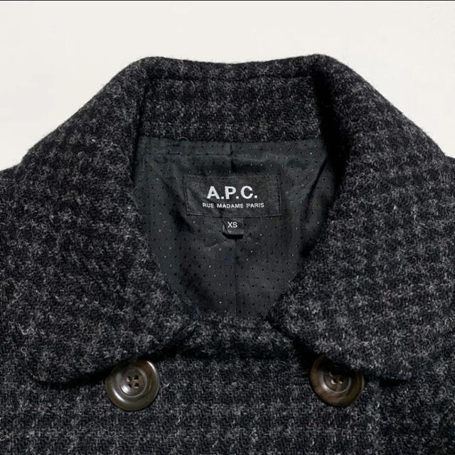 美品 A.P.C.  HARRIS TWEED 丸襟 千鳥格子 コート XS