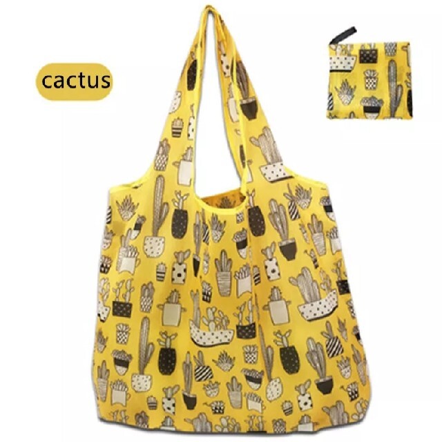 【お試し価格】大容量 エコバッグ コンパクト サボテン柄 黄色 レディースのバッグ(エコバッグ)の商品写真