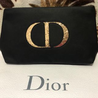 ディオール(Dior)の♡ Dior ♡ノベルティポーチ 黒 ブラック ゴールドロゴ ♡ 新品未使用 ♡(クラッチバッグ)