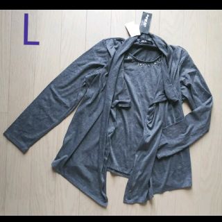 Ｌ★Nil gallery★アンサンブル風★襟ビジュートップス★新品(カットソー(長袖/七分))