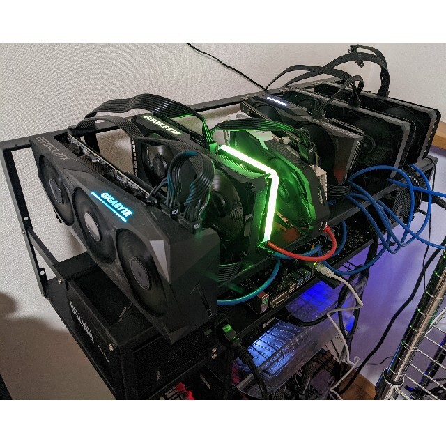 マイニングリグ 3060Ti×4 3070×1 1660Ti×1 338Mhsなしグラフィックボード最大枚数