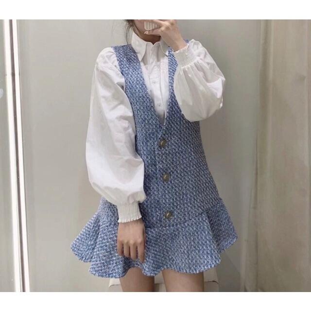 ZARA(ザラ)の🎃10月新作👻6416◆blue ブルー ツイード ジャンスカ ワンピース レディースのワンピース(ミニワンピース)の商品写真