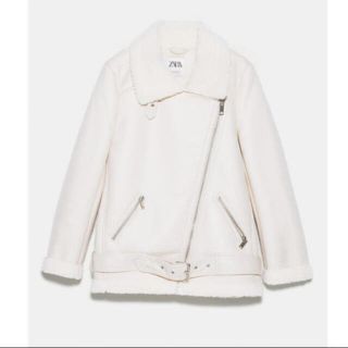 ザラ(ZARA)のボア ライダースジャケット ホワイト(ライダースジャケット)