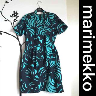 マリメッコ(marimekko)の【マリメッコ美品】ハンガー&腰リボン付きドレスワンピース (ひざ丈ワンピース)