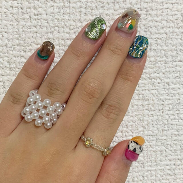 ハンドメイド　パールビーズリング💞おまけリング付き ハンドメイドのアクセサリー(リング)の商品写真