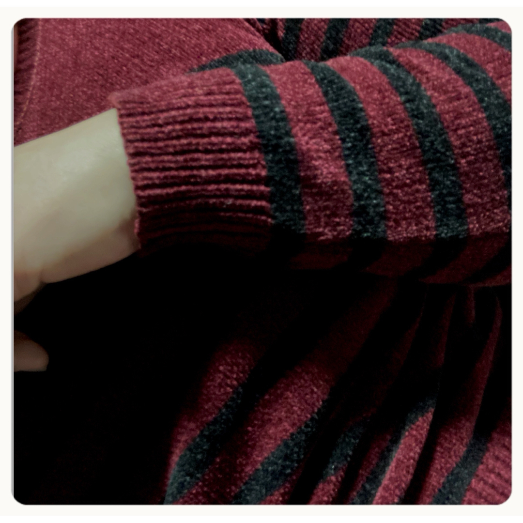 ꒰FOREVER21꒱ボーダーニット 赤黒 長袖 セーター しましま トップス レディースのレディース その他(その他)の商品写真