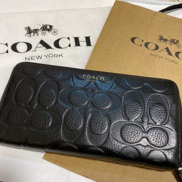 エクルベージュ COACH コーチ 長財布 ベースボールステッチ 黒