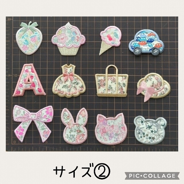 LIBERTY.(リバティ)の刺繍糸、フォント、サイズ見本です♥ ハンドメイドのキッズ/ベビー(ファッション雑貨)の商品写真