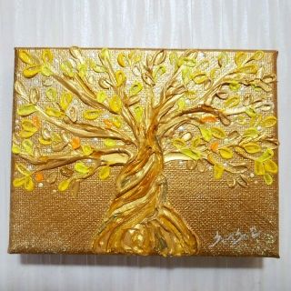 風水開運絵画＊幸せ実りの発財樹ミニ 3D 招財樹幸せの木　黄金絵　金運希望仕事