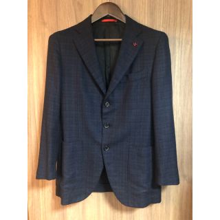 【ISAIA】イザイア　最高級テーラードジャケット　ツイード素材　ネイビー　46(テーラードジャケット)