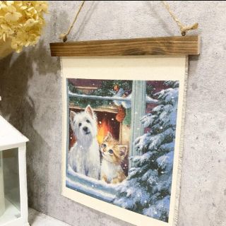 クリスマスホリデー CAT&DOG ペーパーナプキンタペストリー(インテリア雑貨)