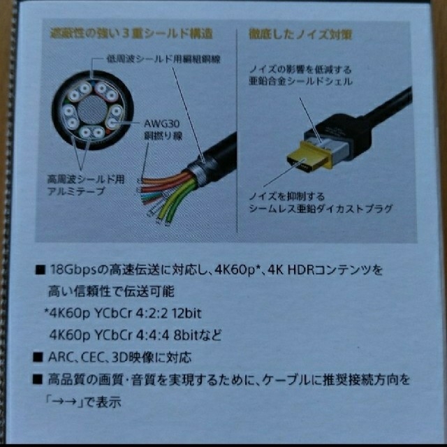 SONY(ソニー)の【新品未開封】SONY HDMI 2.0m DLC-HX20//C1 スマホ/家電/カメラのテレビ/映像機器(映像用ケーブル)の商品写真
