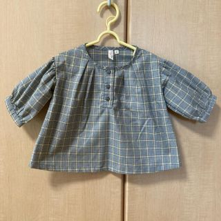 ⭐️デニムとセット⭐️【サイズ95】女の子　七分袖　チェック柄トップス　ブラウス(Tシャツ/カットソー)