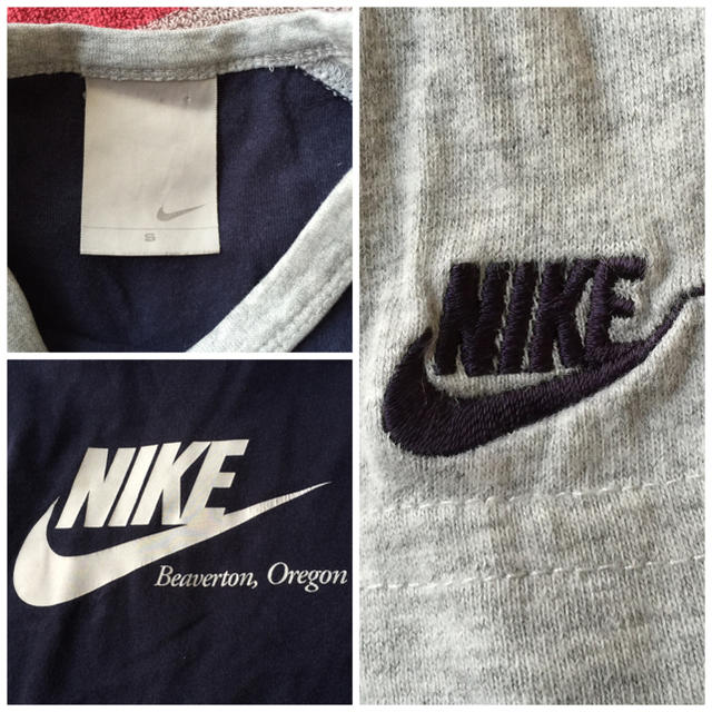 NIKE(ナイキ)のNIKE★腕の刺繍がかわいすぎるラグラン袖長袖Tシャツ★グレーネイビー メンズのトップス(Tシャツ/カットソー(七分/長袖))の商品写真