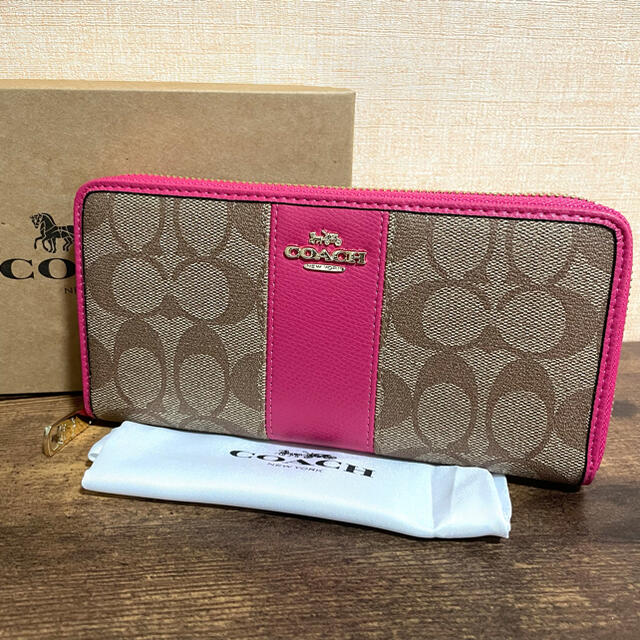 新品 COACH コーチ 52859 シグネチャー 長財布 財布 ピンク