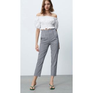 ザラ(ZARA)のZARA新品未使用ハイライズギンガムチェックパンツ(カジュアルパンツ)