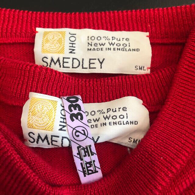 JOHN SMEDLEY(ジョンスメドレー)のジョンスメドレー　ウール　ツインニット　アンサンブル　赤　ニット　カーディガン レディースのトップス(アンサンブル)の商品写真