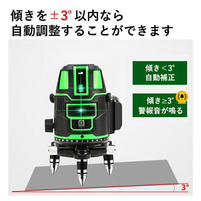 Elikliv レーザー墨出し器 5ライン グリーン水平器 5線6点 4方向大矩照射 自動補正機能 回転レーザー線 軽量・防水・高輝度・高出 - 4