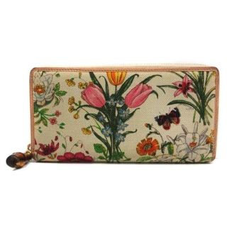 グッチ(Gucci)のグッチ 長財布 ラウンドファスナー バンブー キャンバス 花柄 ベージュ(財布)