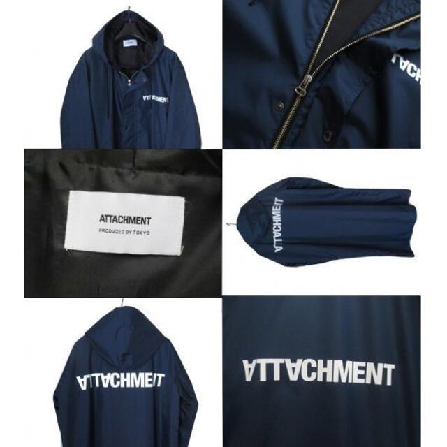 ATTACHIMENT(アタッチメント)のアタッチメント 完売品 リバースロゴプリント フーデッド ナイロン ロングコート メンズのジャケット/アウター(ナイロンジャケット)の商品写真