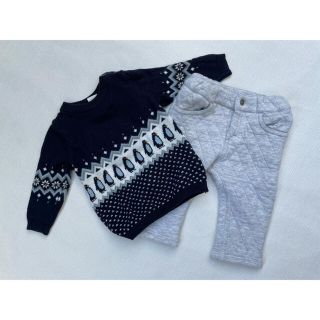 プチバトー(PETIT BATEAU)のりんご様専用プチバトー　6m 67 キルティングパンツ　 H&M ニット(ニット/セーター)