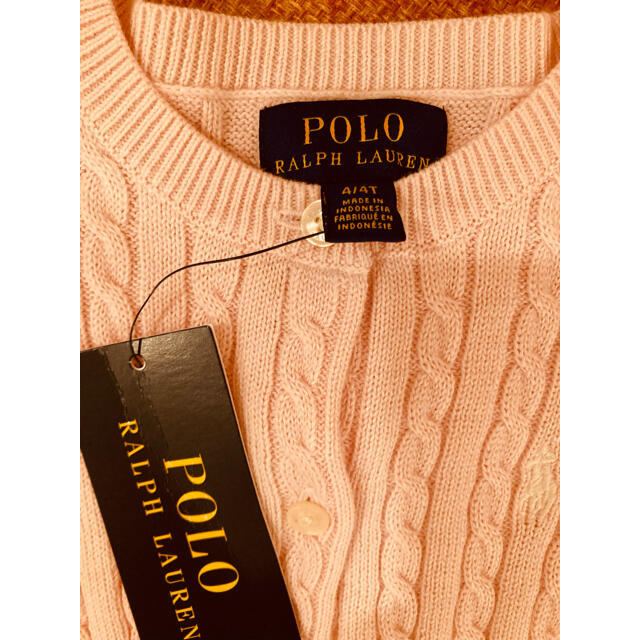 POLO RALPH LAUREN(ポロラルフローレン)の新品　ポロ ラルフローレン ケーブルニット カーディガン　4T ピンク キッズ/ベビー/マタニティのキッズ服女の子用(90cm~)(ジャケット/上着)の商品写真