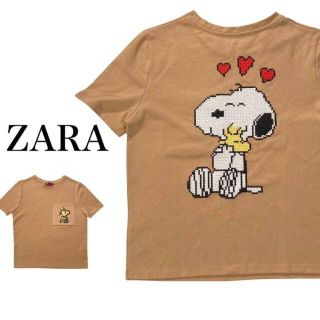 ザラ(ZARA)のZARA × PEANUTS スヌーピー ウッドストック 刺繍 Tシャツ Ｍ(Tシャツ(半袖/袖なし))