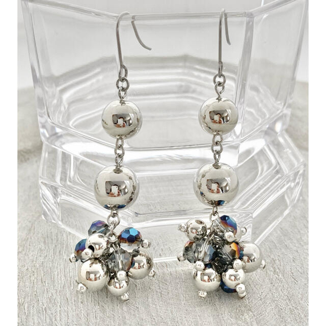 シルバー×ブルーcolor✳︎ガラスカットチャーム✳︎ピアス 1