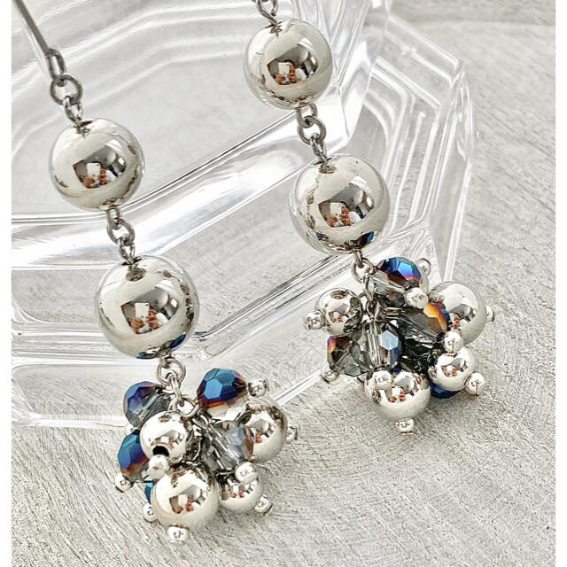 シルバー×ブルーcolor✳︎ガラスカットチャーム✳︎ピアス 3