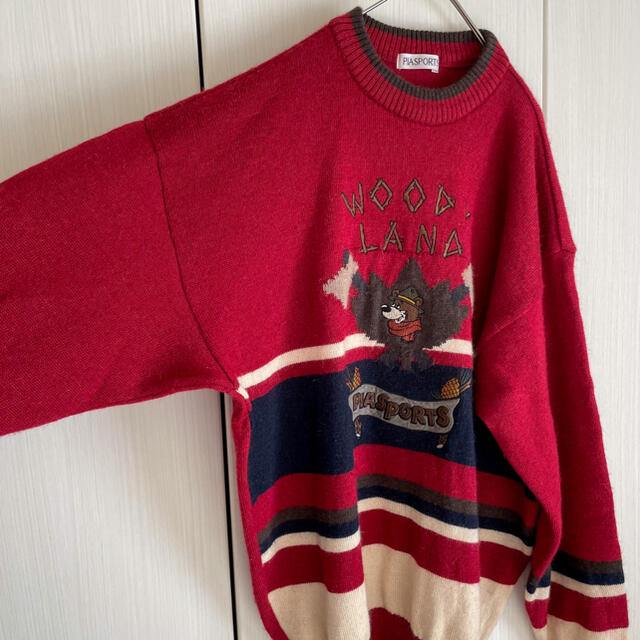 大きめ⭐︎古着 PIA SPORTS モヘアウール クマ 刺繍 ニット 90s レディースのトップス(ニット/セーター)の商品写真