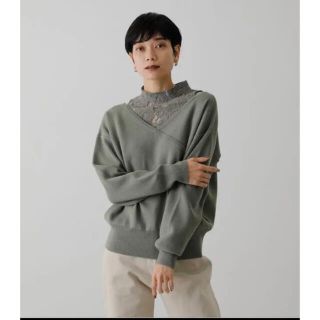 アズールバイマウジー(AZUL by moussy)のアズールバイマウジー レースドッキングカシュクールトップス S(ニット/セーター)