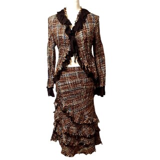 ヴィヴィアンウエストウッド(Vivienne Westwood)の美品 ツイード セットアップ ジャケット スカート フリル イタリア製 ブラウン(セット/コーデ)