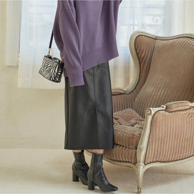 GRL(グレイル)のフロントスリットレザースカート レディースのスカート(ひざ丈スカート)の商品写真
