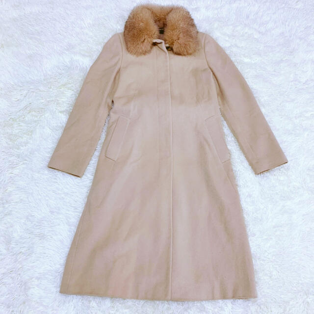 ICB(アイシービー)のICB ロングコート アンゴラ混 フォックスファー 日本製 Lサイズ レディースのジャケット/アウター(ロングコート)の商品写真