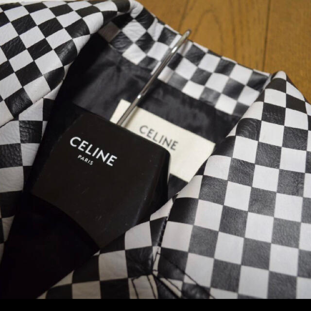 celine(セリーヌ)のCeline チェッカーフラッグ柄 ダブルレザーライダース セリーヌ メンズのジャケット/アウター(ライダースジャケット)の商品写真