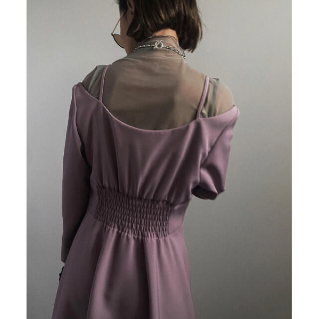 Ameri VINTAGE(アメリヴィンテージ)のSEETHROUGH SHOULDER DRESS0時まで値下げ レディースのフォーマル/ドレス(ミディアムドレス)の商品写真