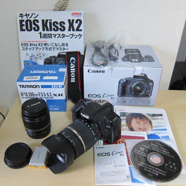 スマホ/家電/カメラCANON EOS Kiss X2 レンズキット 付属品完備 オマケ付き