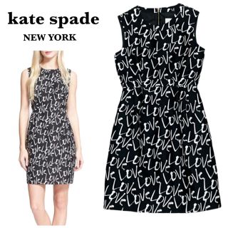 ケイトスペードニューヨーク(kate spade new york)の専用品【美品】ケイトスペード☆ワンピース LOVE 総柄 コクーン 00ブラック(ひざ丈ワンピース)