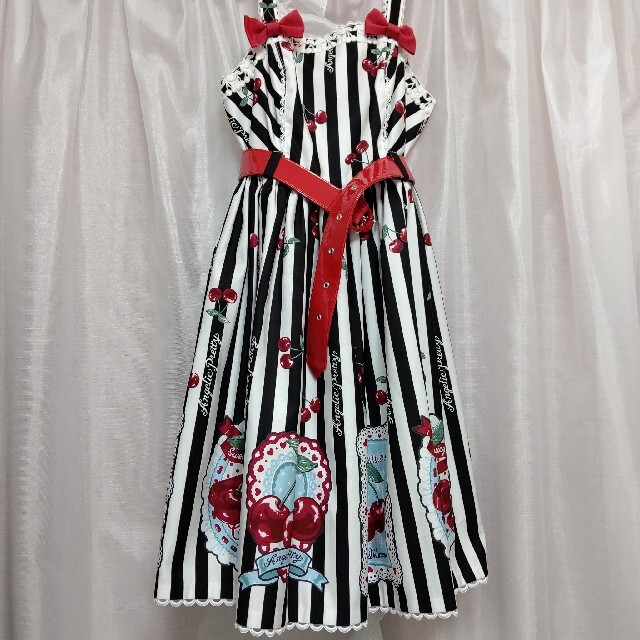 大勧め Angelic Pretty - Cherry Stamp JSK 黒 ひざ丈ワンピース